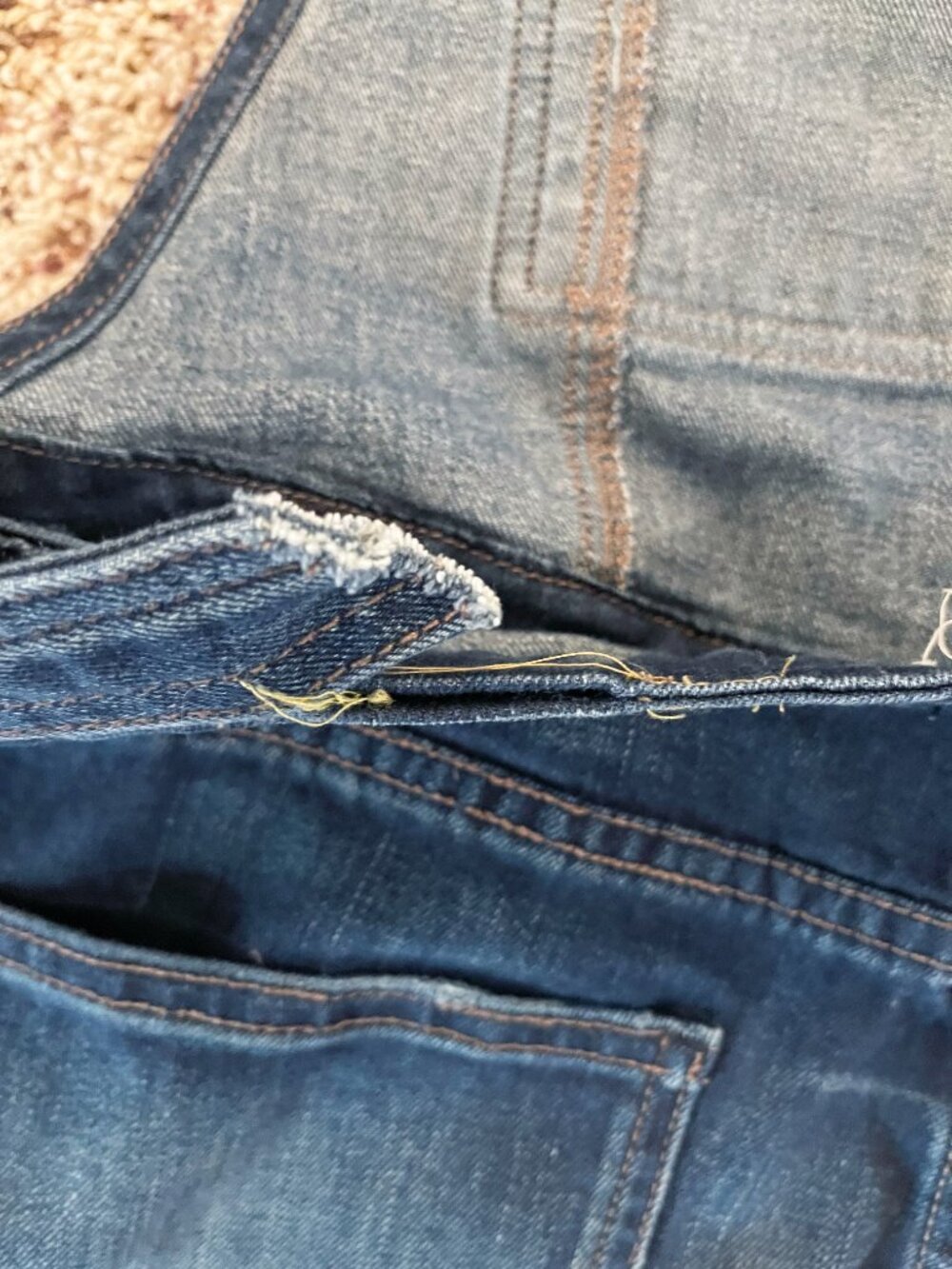 FP Free People Denim Overalls Size 31 Distressed Stretch Blue Jeans Broken Strap - Picture 12 of 12